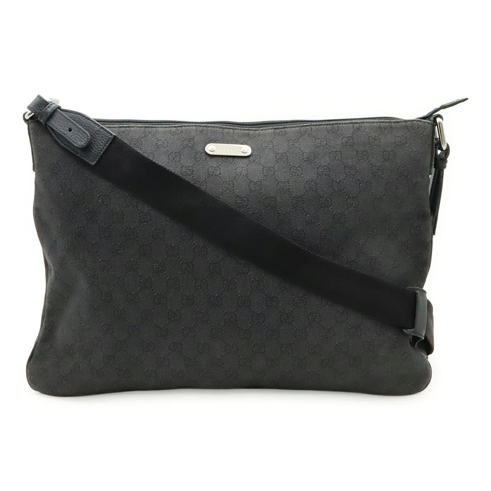 Gucci GG Canvas Denim Shoulder Bag Messenger Leather Black